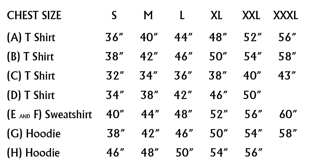 Chest size chart
